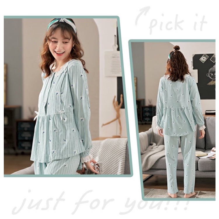 Bộ bầu - bộ sau sinh - chất liệu cotton - kiểu mới thời trang ( sọc bông - dài )