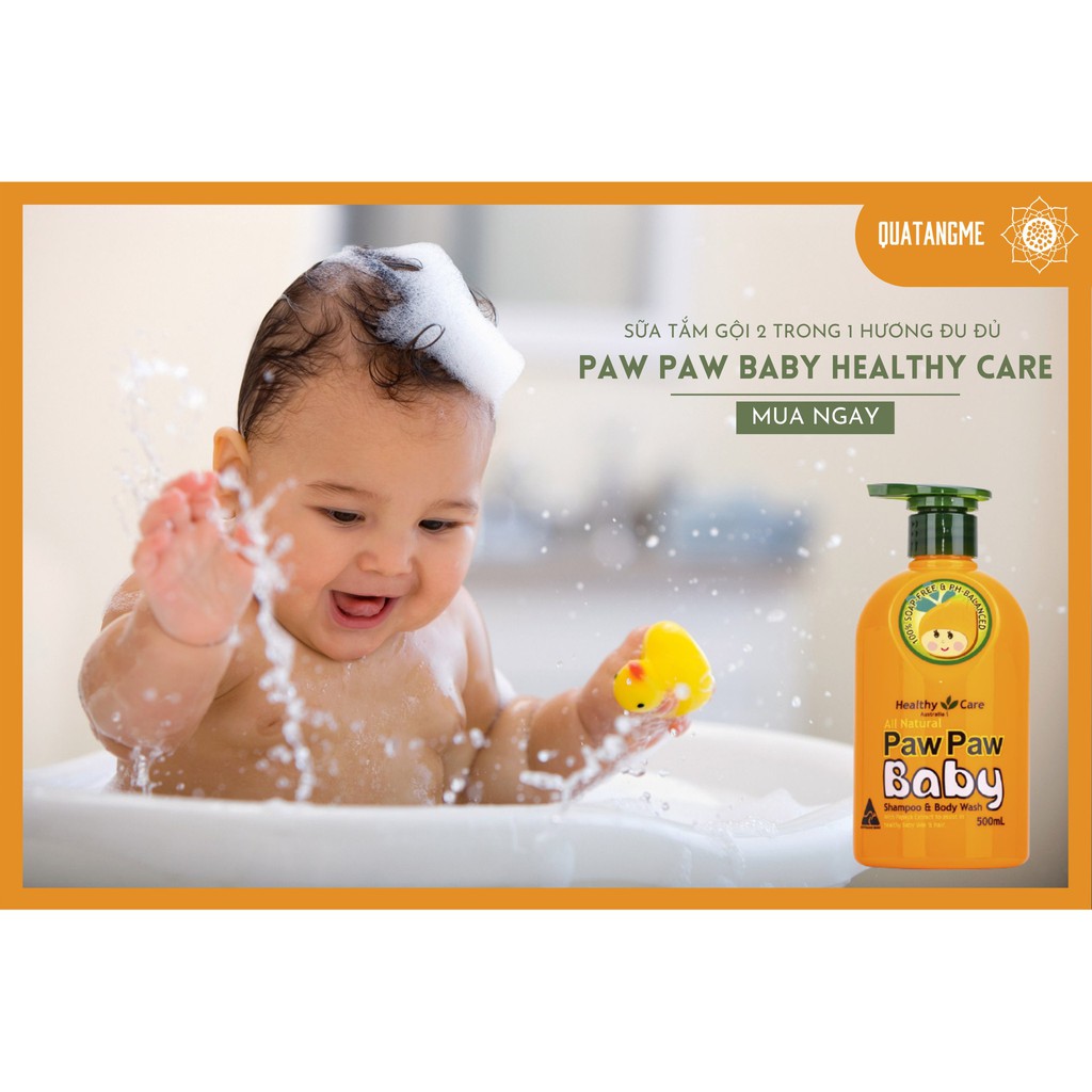 Sữa Tắm Gội 2 Trong 1 Cho Bé Healthy Care Paw Paw Baby Shampoo &amp; Body Wash 500ml