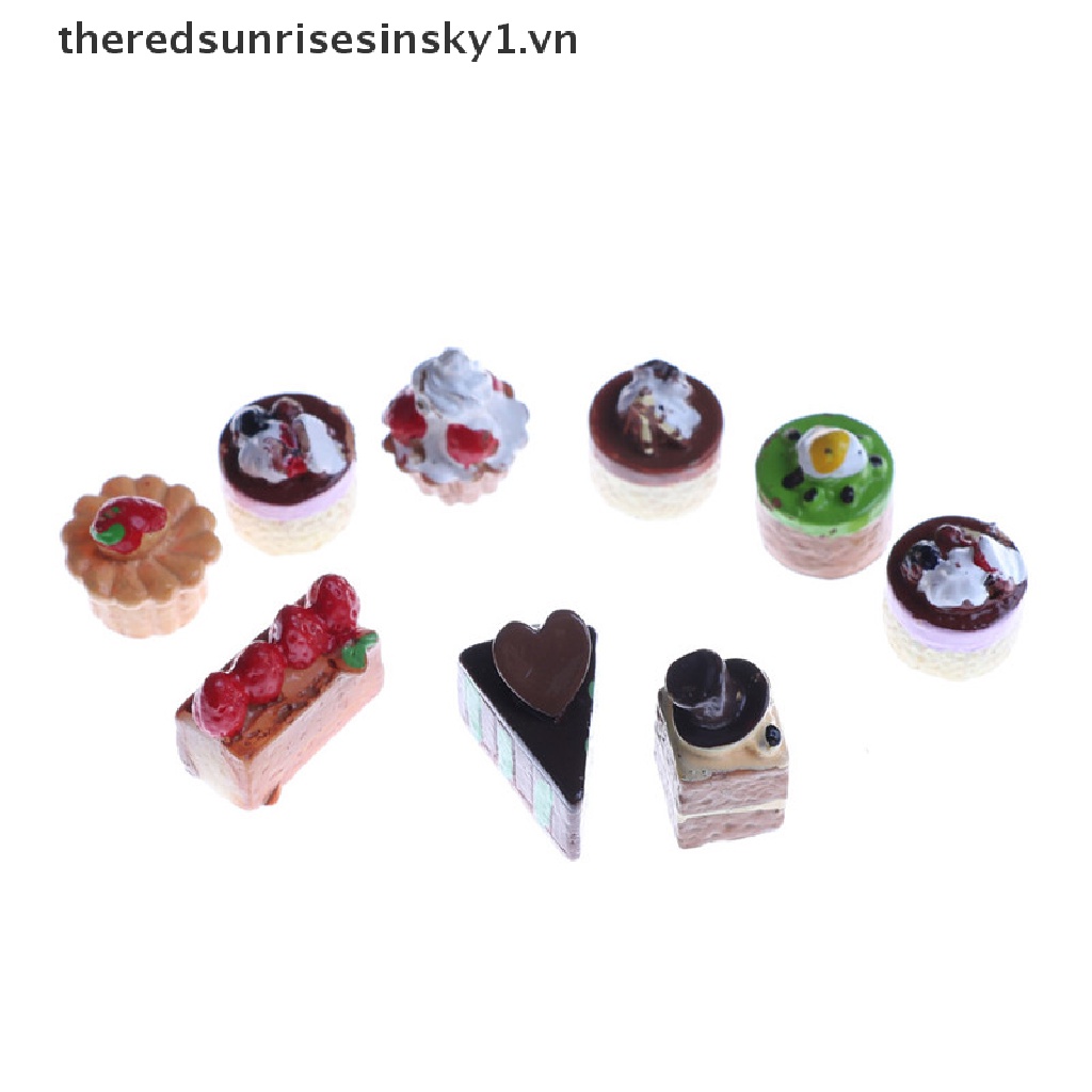 Set 8 mô hình bánh cupcake sô cô la trang trí nhà búp bê