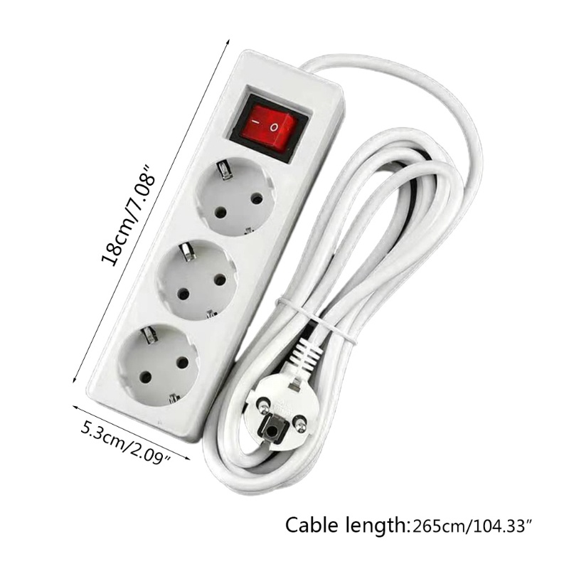 EU Standard German Type Power Strip 3/4/5 Sockets in a Row Flat Adapter Switches