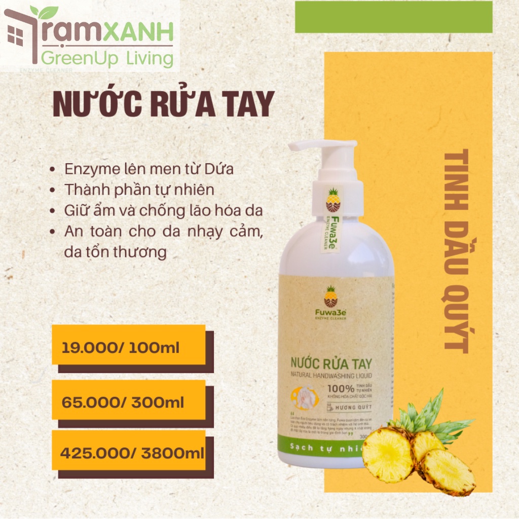 Nước rửa tay FUWA3E 3.8L sát khuẩn hữu cơ huong tinh dầu quýt từ chế phẩm Enzyme sinh học thân thiện da tay phù hợp trẻ