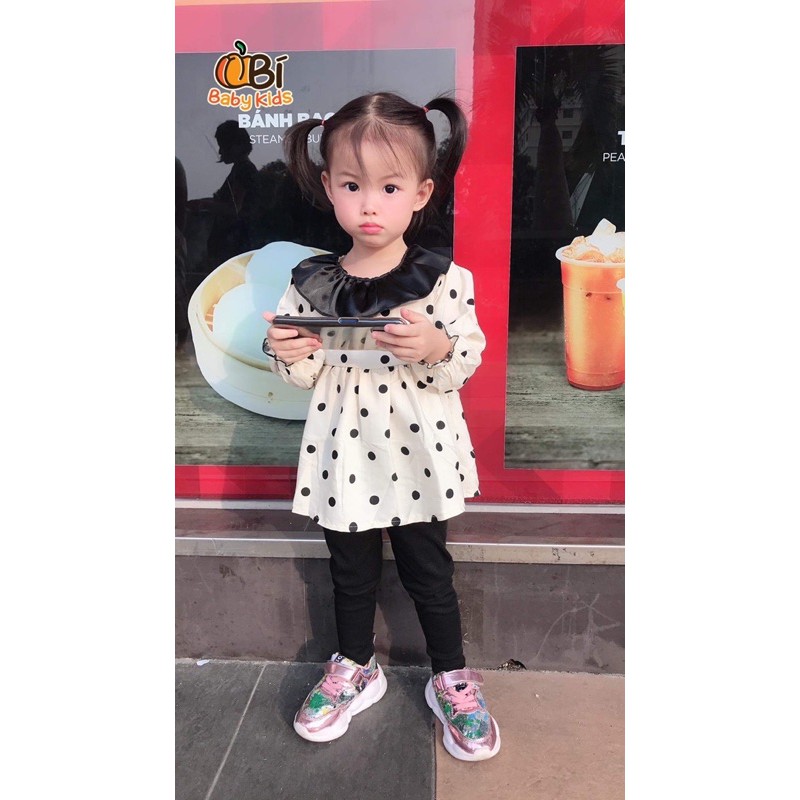 Set chấm bi quần legging bé gái