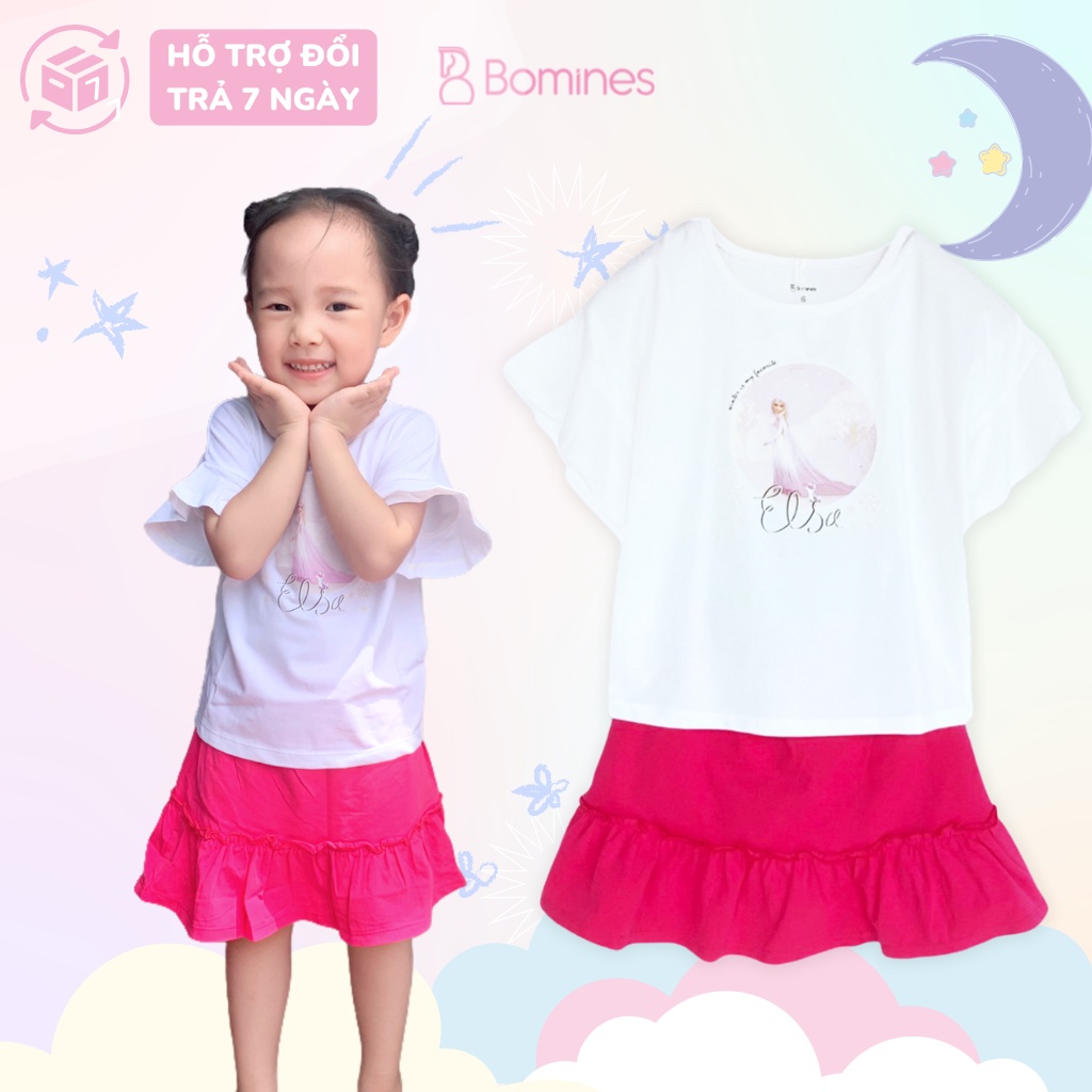 Váy cho bé gái Elsa BOMINES, Set chân váy Elsa vải thun cotton thoáng mát cho bé từ 10kg đến 27kg