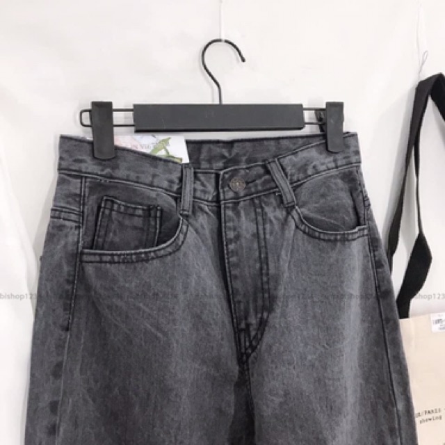 Quần baggy jean rách gối bằng xám khói hàng fullsize