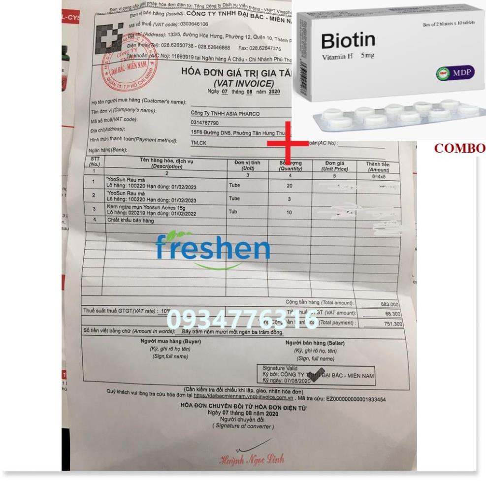 Combo Biotin 5mg+ ✅ YOOSUN RAU MÁ ngăn ngừa mụn, mát da, tránh sẹo 25g