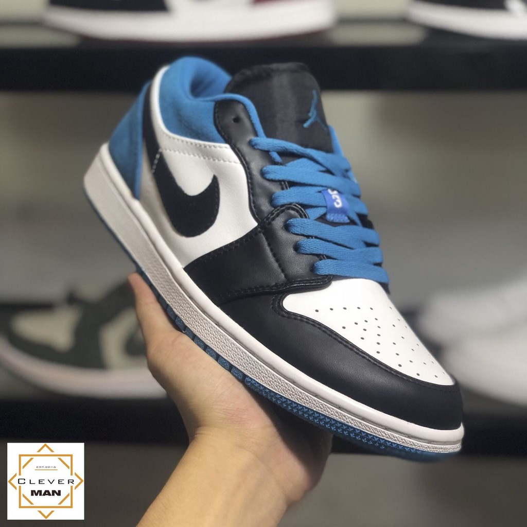 (FREESHIP+FULLBOX) Giày Thể Thao AIR JORDAN 1 Low Laser Blue (GS) đen Trắng Gót Xanh Dương Cổ Thấp Clever Man Store