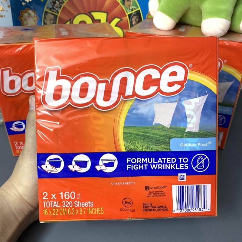 Giấy sấy thơm quần áo BOUNCE OUTDOOR FRESH 1 hộp 160 tờ.