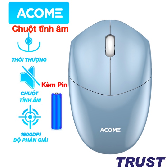 [Kèm Pin] Chuột không dây ACOME AM200 chuột tĩnh âm độ phân giải 1600dpi kết nối ổn định tiết kiệm pin