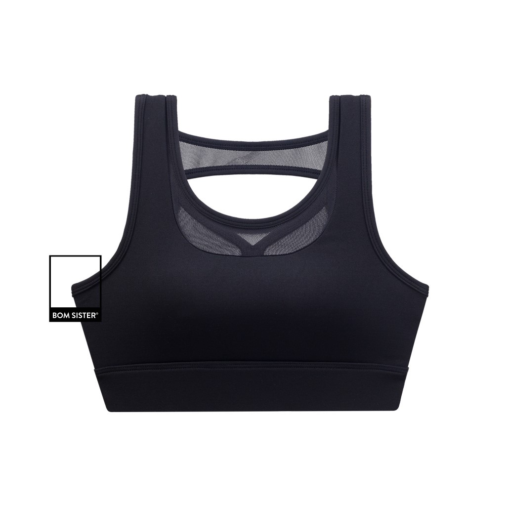 Áo lót tập Yoga - Gym croptop thun lưng phối lưới co giãn 4 chiều mút có thể tháo rời BOM SISTER AT0057