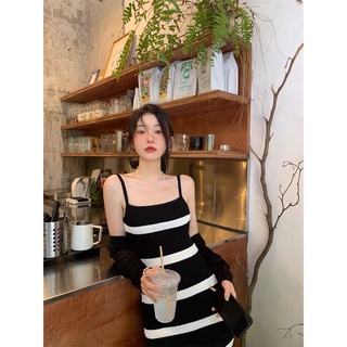 Set đầm len 2s nữ kẻ ngang dáng ôm kèm áo cardigan đen freesize Pumi