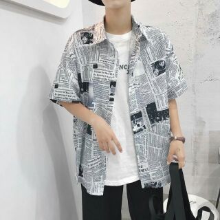 (Chỉ 3 ngày duy nhất) ÁO SƠ MI LỤA 3D TAY LỠ QUẢNG CHÂU IN TỜ BÁO HÀNG CAO CẤP Y HÌNH