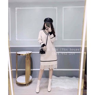 váy xuông cổ tim chân ren