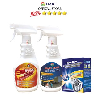 Combo bộ ba vệ sinh nhà cửa Tẩy cặn canxi Haki + Tẩy dầu mỡ Haki + Tẩy lồng máy giặt MaoBao