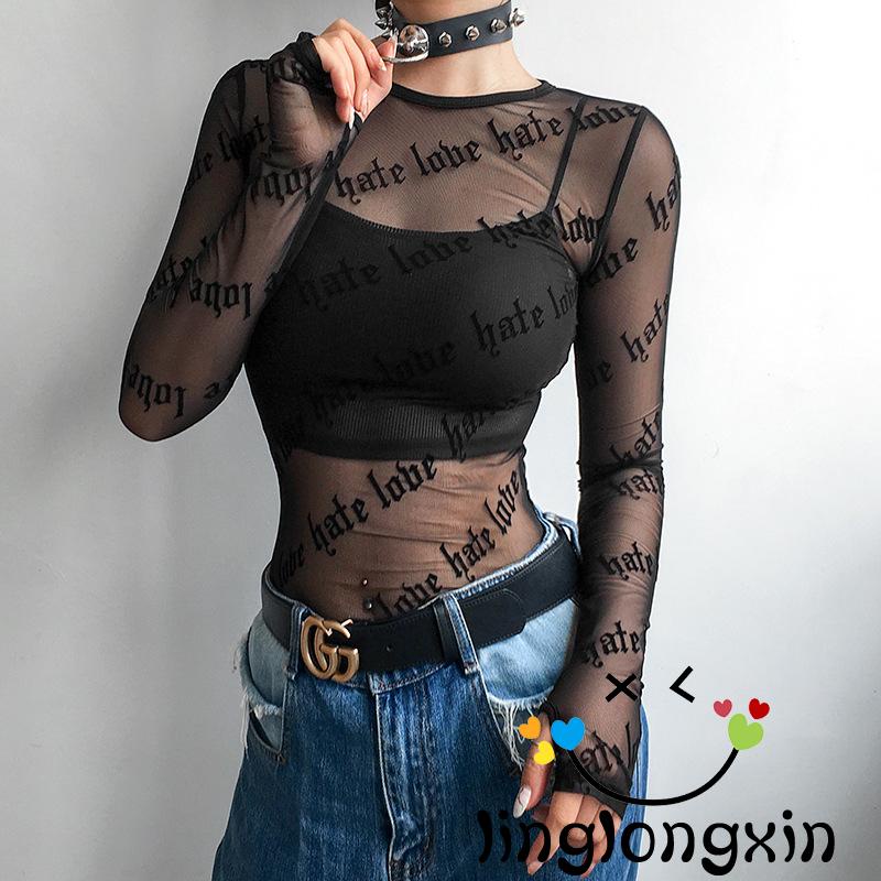 Áo Thun Tay Dài Cổ Tròn Màu Trơn In Chữ Thời Trang Mùa Hè Cho Nữ Linglongxi2