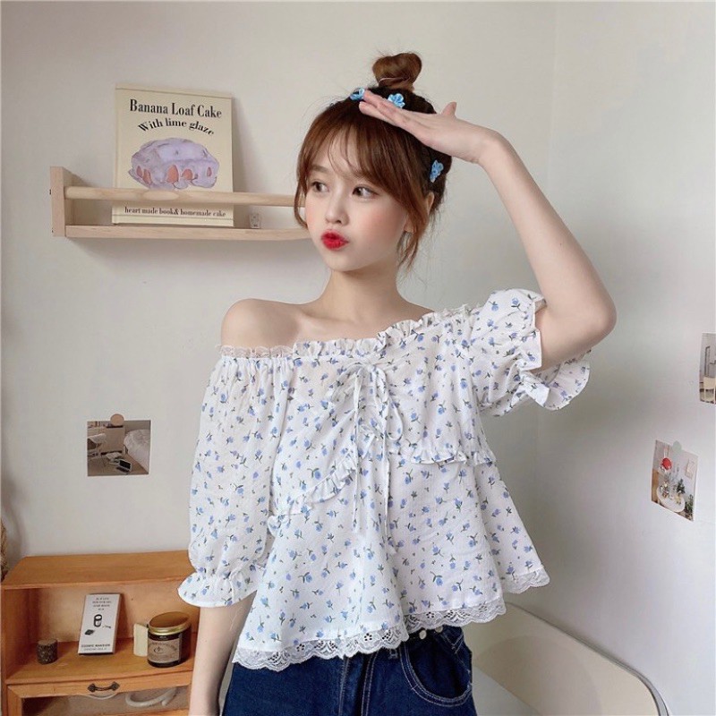 Áo thô cổ viền ren nơ ngực siêu xinh Ulzzang style  AK1919 Hàng quảng Châu