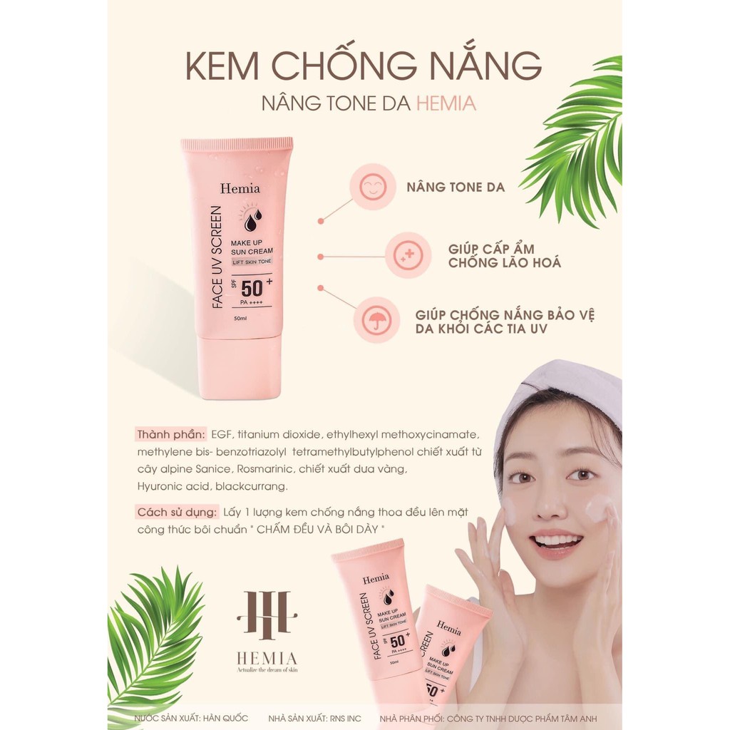  Kem chống nắng dưỡng trắng nâng tông HEMIA SPF50+ [Chính Hãng] | BigBuy360 - bigbuy360.vn