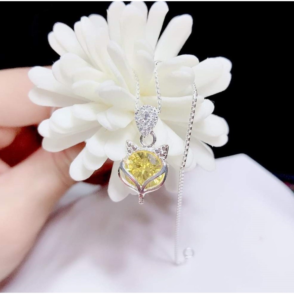 Dây chuyền bạc nữ mặt hồ ly gắn đá phong thủy, Vòng cổ Evasilver chất liệu bạc ý cao cấp