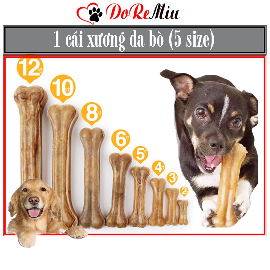 Doremiu- (1 cái) Xương da bò cho chó gặm dạng xương ống (5 size) cho chó sạch răng tránh cắn phá đồ