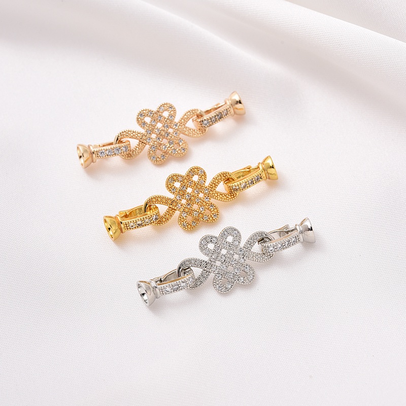 Khóa Cài Thắt Nút Bằng Đồng Mạ Vàng 14K Đính Đá Zircon Phong Cách Trung Hoa Tự Làm Vòng Tay / Dây Chuyền Thủ