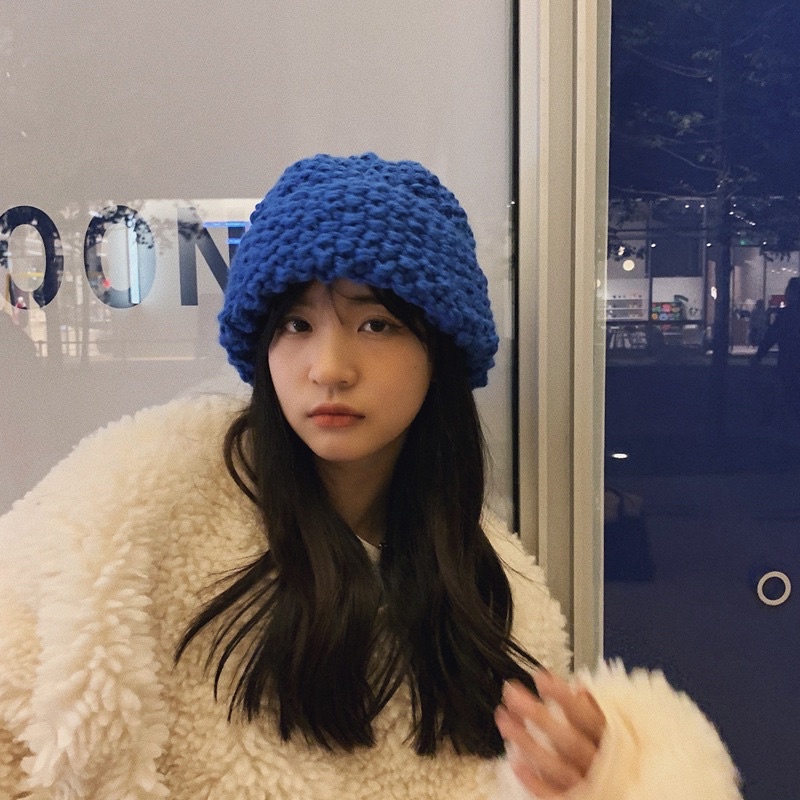 Mũ len đan thô to Klein phong cách Hàn Quốc