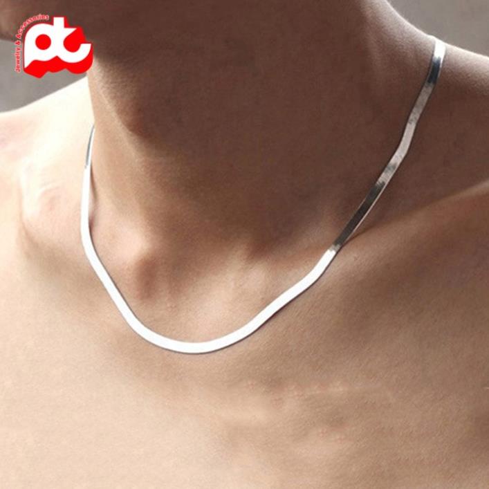 Dây chuyền nam titan cao cấp đẹp sang trọng thép không gỉ dây mì dẹp PT JEWELRY kích cỡ 3mm màu trắng PTDCNA43