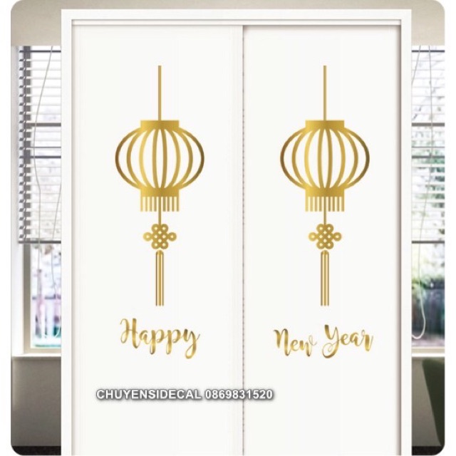Decal dán Tết - Lồng đèn ánh Chữ cực nổi ( Vàng - Đỏ )