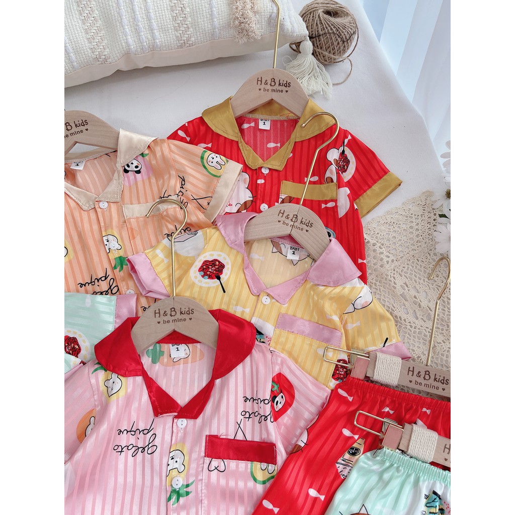[6 MÀU] Bộ Pijama Chất Lụa Cao Cấp Mềm Mát Họa Tiết Hoạt Hình Đáng Yêu Cho Bé Unchi Store (V397)