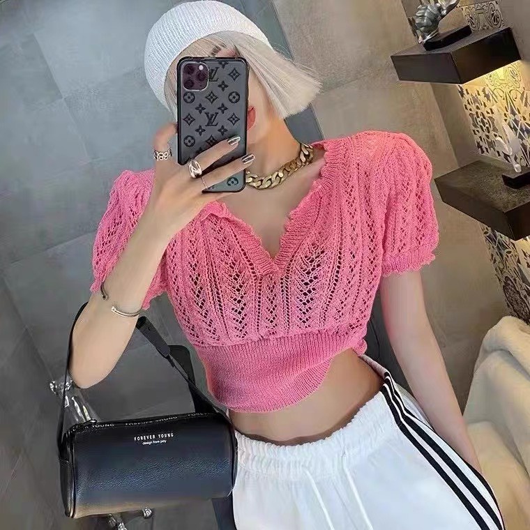 Áo Croptop Len Móc Cổ V LSEOUL A2497 Chất Dày Dặn Thoáng Mát Trẻ Trung Năng Động