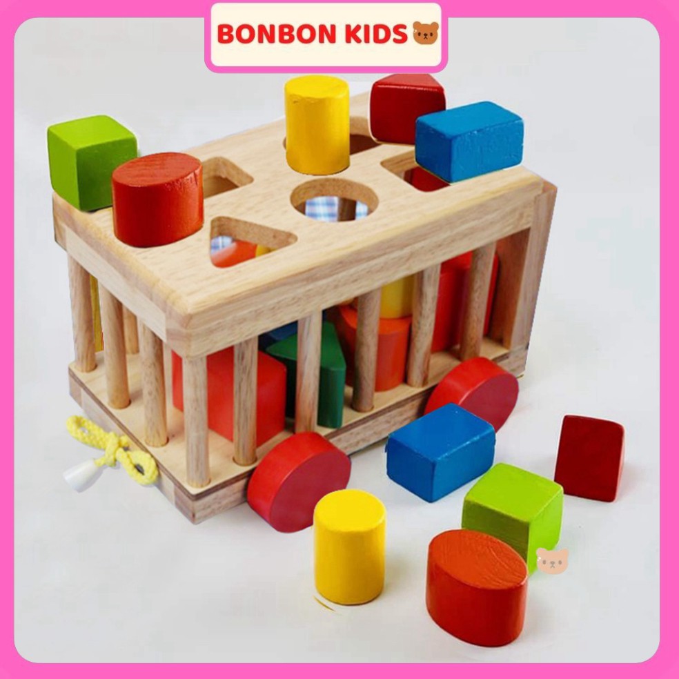 Đồ chơi Xe gỗ thả hình khối - nhận biết hình và màu sắc cho bé  BONBON KIDS