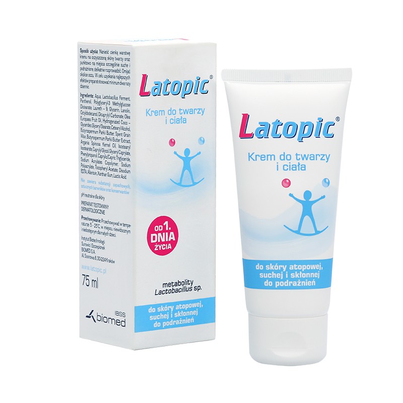 Kem dưỡng ẩm, dịu ngứa da dị ứng/kích ứng da mặt và toàn thân Latopic Face and Body cream 75ml