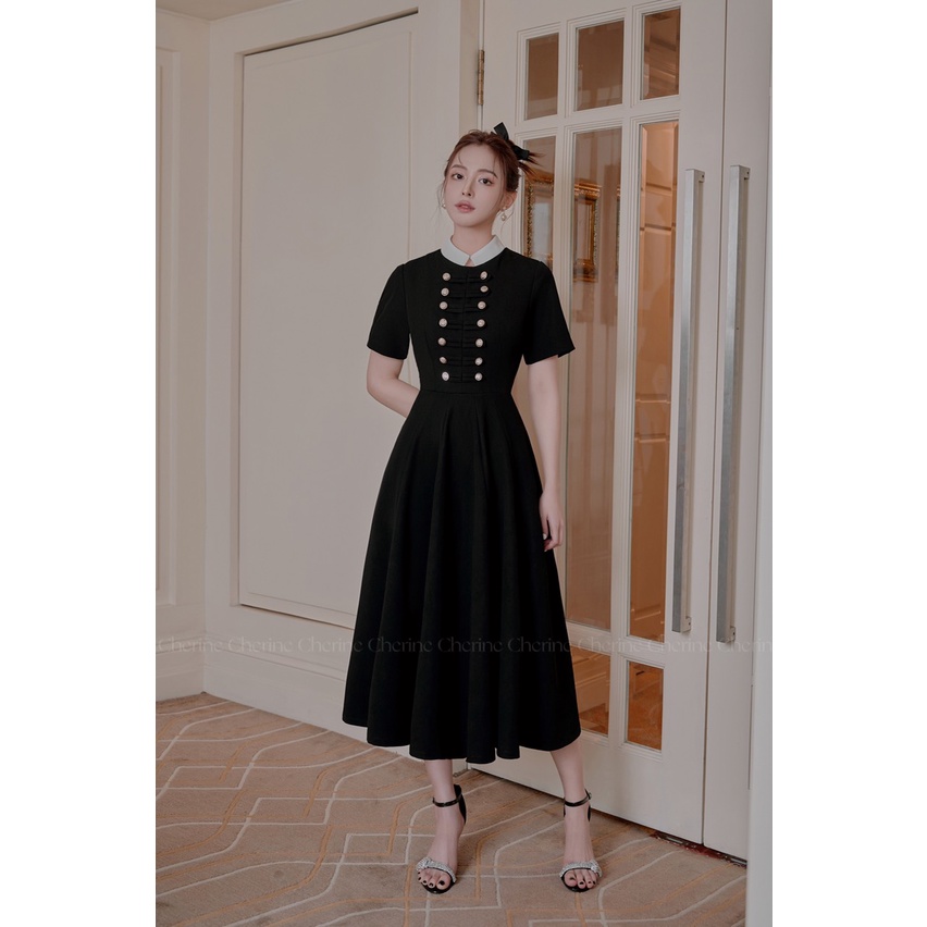 SELINA DRESS -  Váy dài bồng kèm hàng cúc đính tiểu thư nhẹ nhàng by Cherine