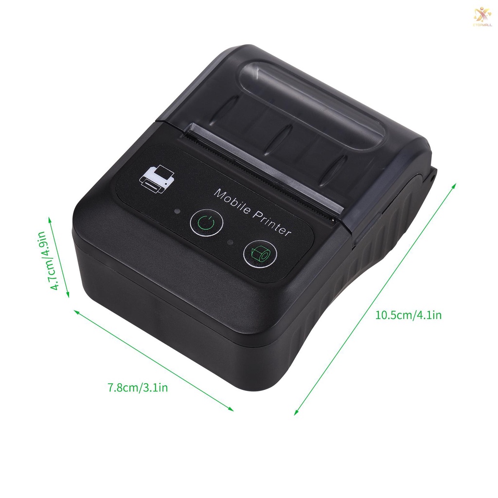 ET Portable Wireless BT 58mm 2 Inch Thermal Receipt Printer Mini USB Bill POS Mobile Printer Support ESC/POS Print Command Compatible with Android/iOS/Windows for Small Business Restaurant Retail Store