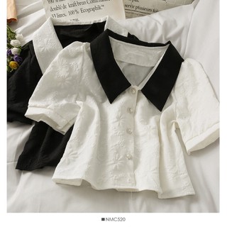 Order áo kiểu nữ hoa nổi cổ sơ mi