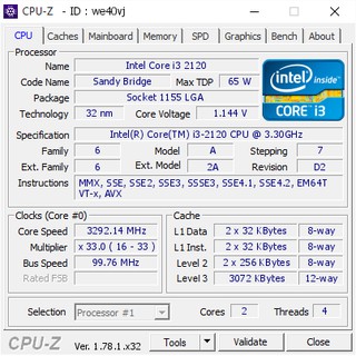 Bộ xử lý Intel® Core™ i3-2120 (3M bộ nhớ đệm, 3,30 GHz) Socket 1155