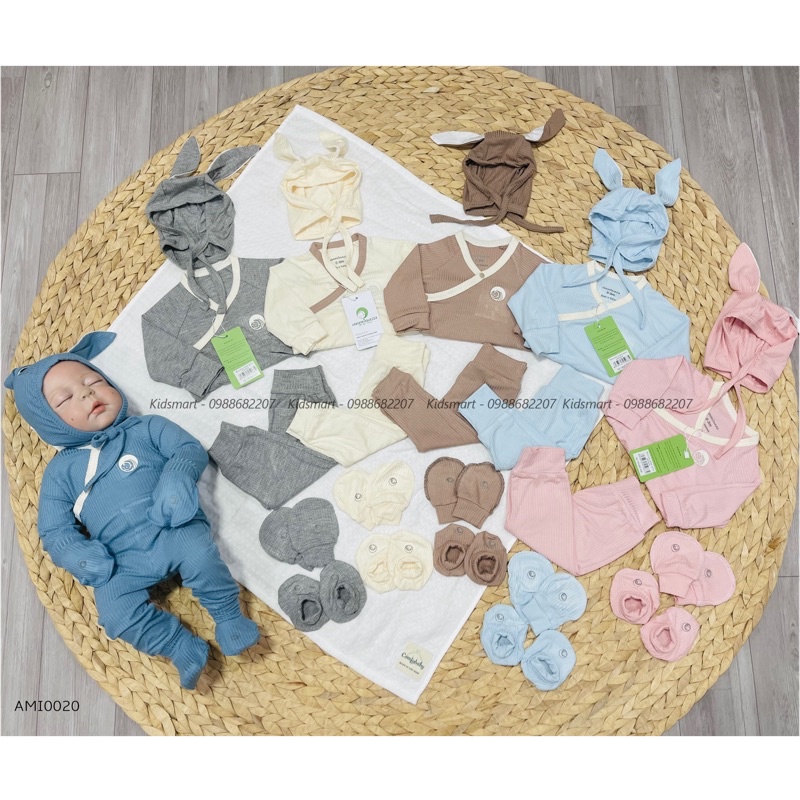 Anmina - Bộ sơ sinh cài lệch sợi tre AMI0020