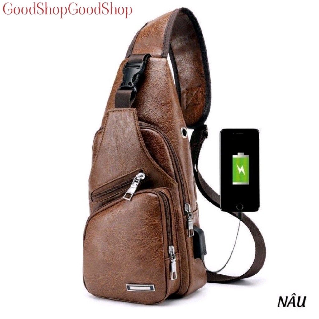 TÚI NAM ĐEO CHÉO DA PU CAO CẤP  KIỂU DÁNG SÀNH ĐIỆU TRẺ TRUNG (tặng kèm cáp nối sạc)