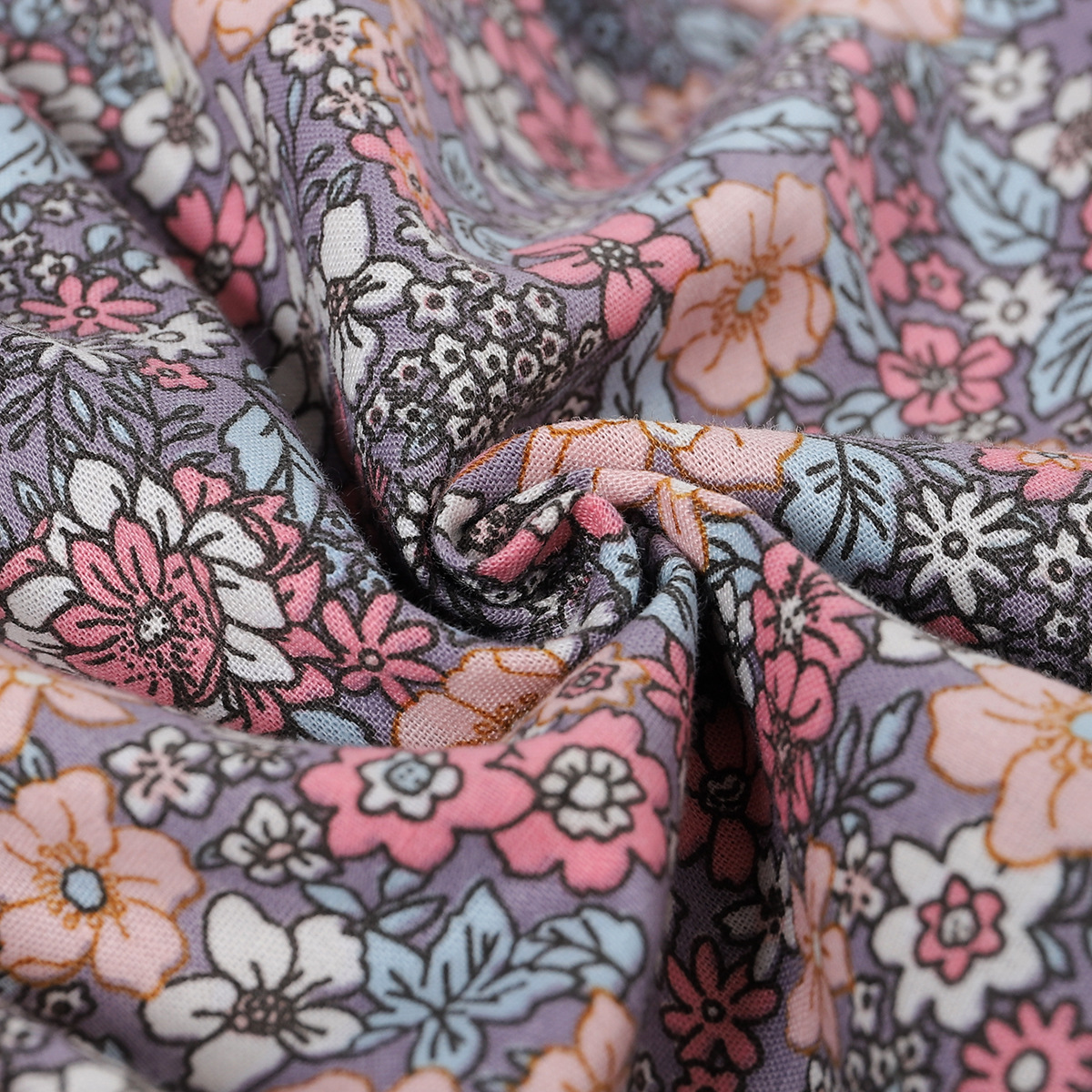 Bộ áo liền quần vải cotton in hoa màu tím + băng đô đáng yêu cho bé gái