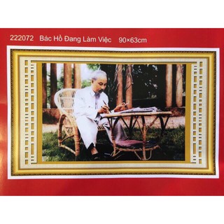 Tranh thêu chữ thập bác hồ ngồi ghế mây 222072 90x63cm