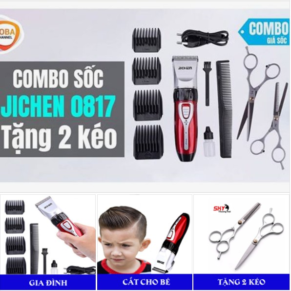 [ SALE 1 NGÀY + VIDEO THẬT ] Tông Đơ Cắt Tóc JICHEN Tặng Kèm Bộ Kéo Cắt Tỉa Tiện Dụng