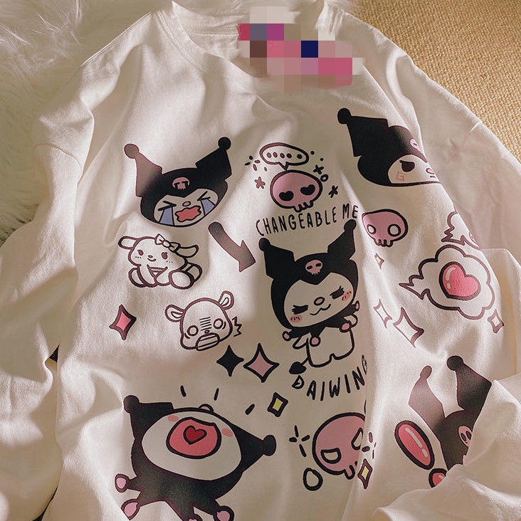 Áo Thun Tay Dài Cổ Tròn Dáng Rộng Phong Cách Hàn Quốc Thời Trang Xuân Thu Dành Cho Nữ Kuromi Top% 2022