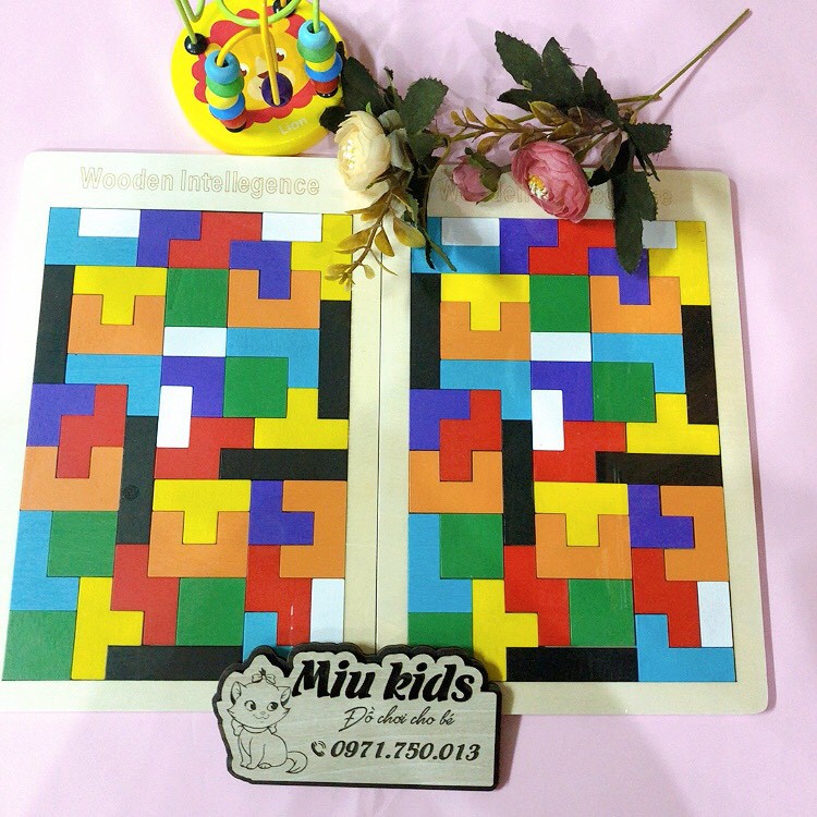 [MUA 1 ĐƯỢC 5] Đồ Chơi xếp hình lắp ráp Montessori Bằng Gỗ Tetris Cho Bé_ 40 miếng