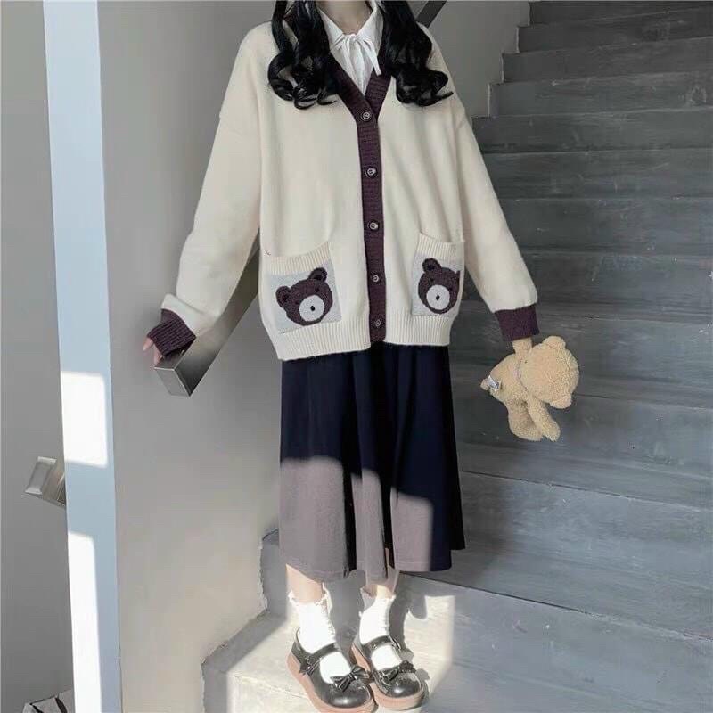 Áo len cardigan túi gấu xinh xắn