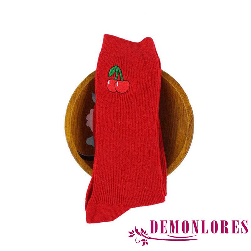 Vớ Dệt Kim Cổ Cao Co Giãn Thêu Họa Tiết Trái Cây Dễ Thương Thời Trang Mùa Đông Cho Nữ