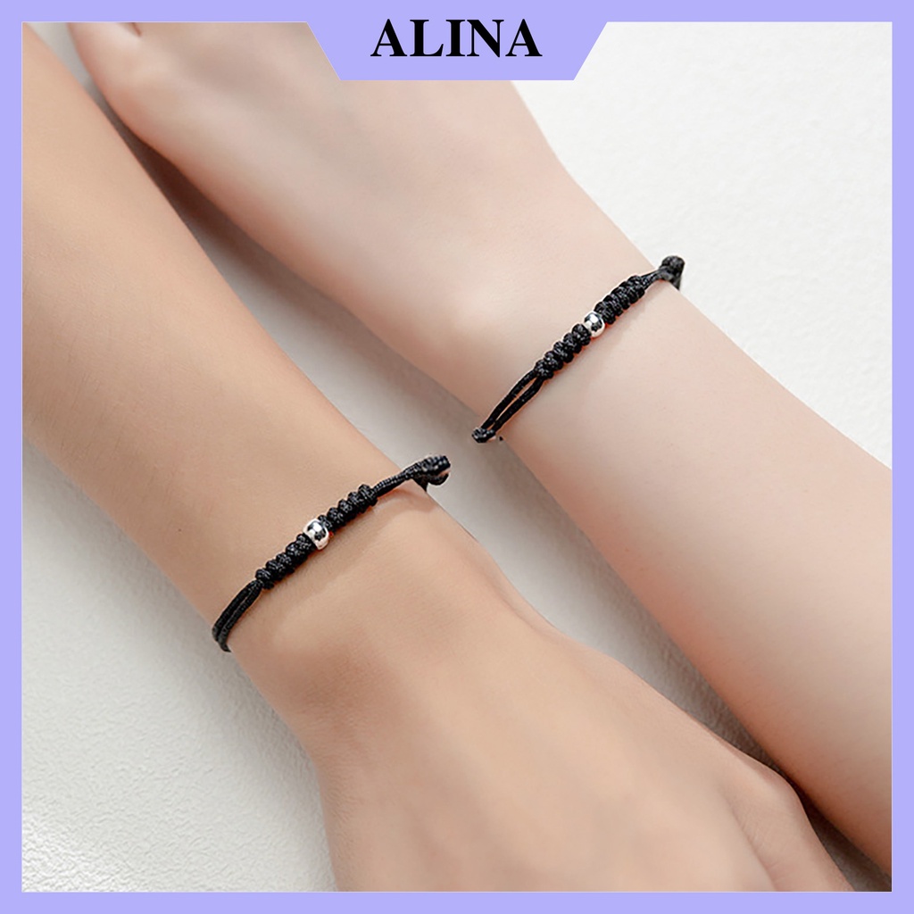 Lắc tay Couple Bạc 925 Chỉ Đen Và Đỏ Phối Bi Bạc Đơn Giản Vòng Tay Cặp Nam Nữ Alina