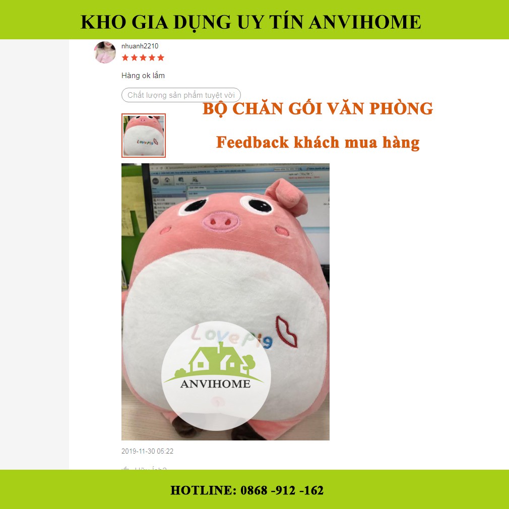 Bộ chăn gối văn phòng, Gối mền hình Heo Hồng, Gấu bông có chăn, gấu có chăn, Gối ngủ văn phòng 3in1 Anvihome