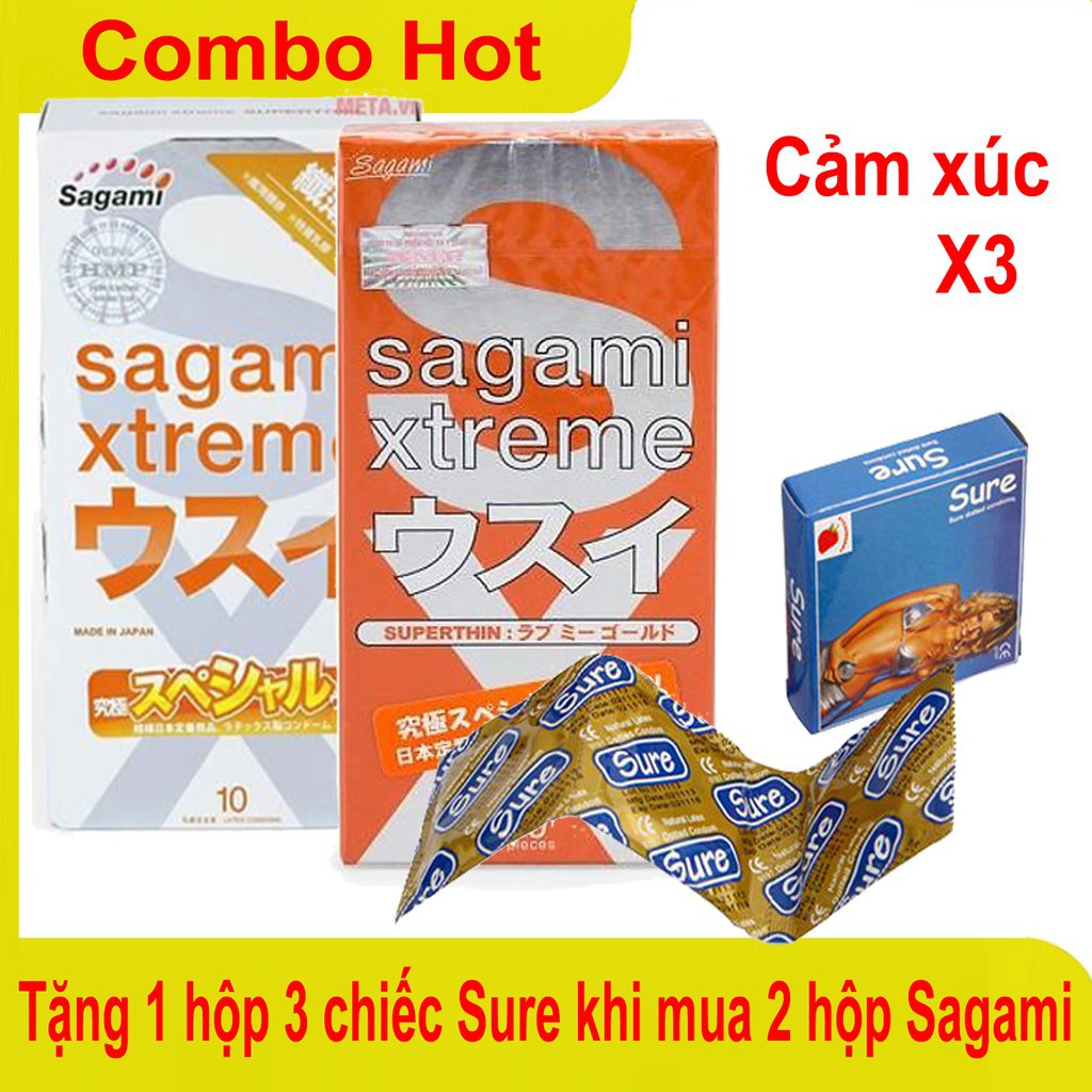 2 hộp bao cao su Sagami Xtreme Superthin và Love Me Gold tặng 1 hộp 3 chiếc Duratana gân gai Tanaphar [Hibaby+ Store]