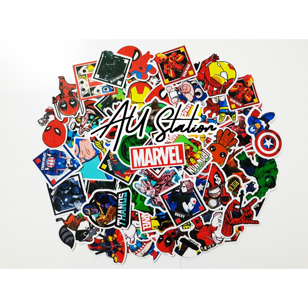 Sticker MARVEL  nhựa PVC không thấm nước, dán nón bảo hiểm, laptop, điện thoại, Vali, xe, ... MARVEL Cực COOL