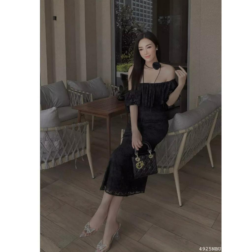 ĐẦM BẸT HOA NỔI BÈO ĐEN MIDI CHOKER HOA (TH)