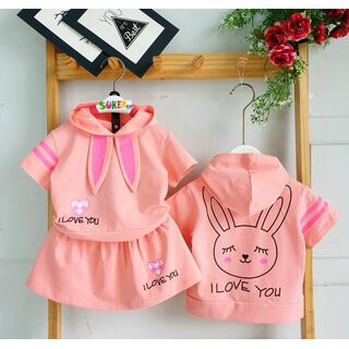 Set váy thỏ thun cotton 100% bé gái.