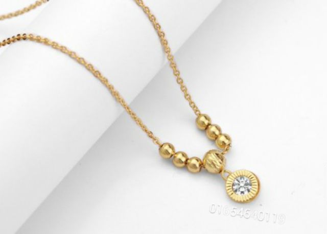 Dây chuyền nữ inox mạ vàng kiểu bi hình tròn